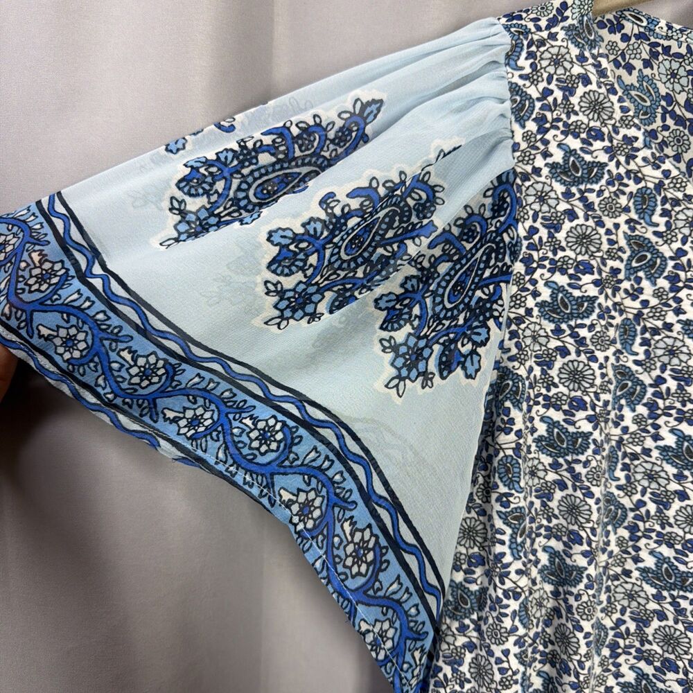 Lucky Brand Flutter Sleeve Top Women's XL Blue Boho Summer Light - Picture 3 of 8